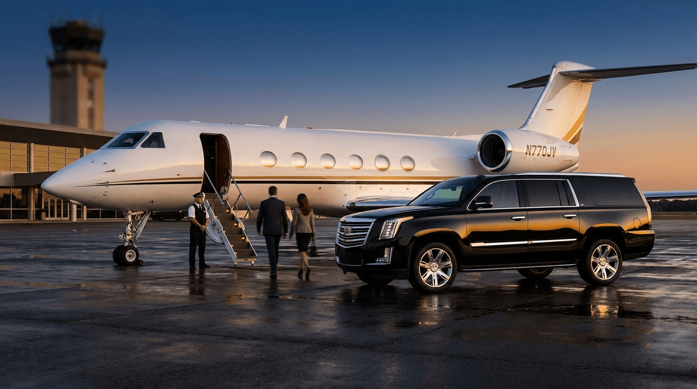 Cadillac Escalade at Private Jet Hangar